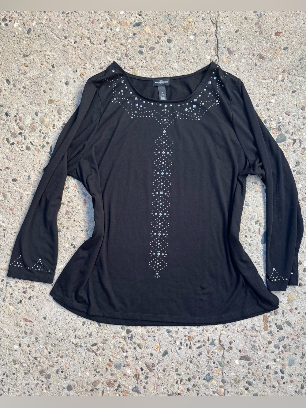 Karen Brooks 3X Black Long Sleeve Metallic Stud Embellished Neckline & Cuffs